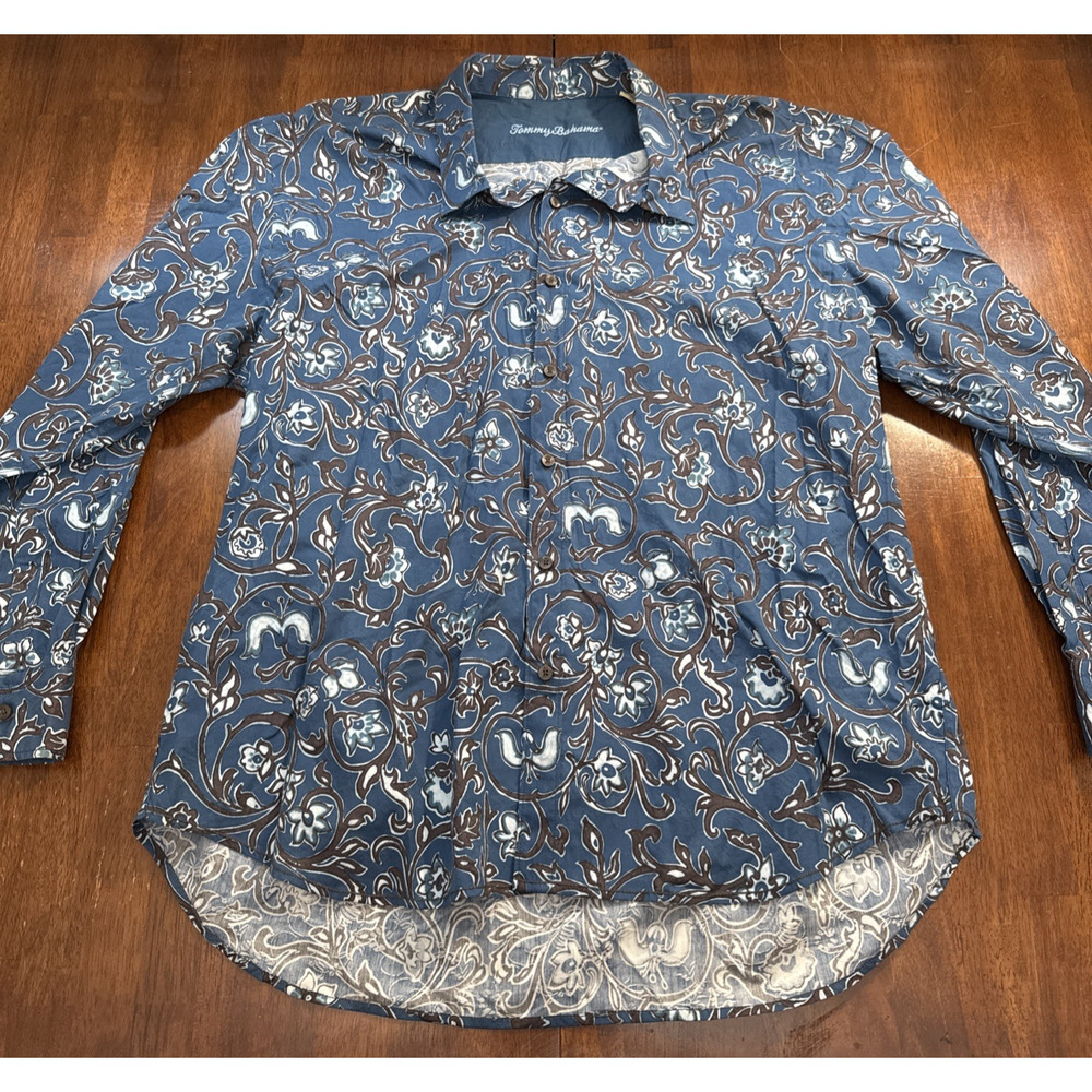 Tommy Bahama Blue Floral Long Sleeve Button Shirt Men's XXL